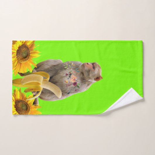 Sonnenblumenaffe Sets mit grünem Badehandtuch (Handtuch)