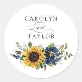 Sonnenblumenaufkleber für Navy Blue Floral Umschla Runder Aufkleber