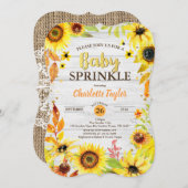 Sonnenblumenbaby lädt rustikales Holz ein Einladung (Vorne/Hinten)