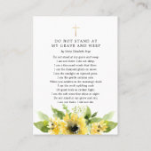 Sonnenblumenbeerdigung in der Liebesgedichtekarte Visitenkarte (Rückseite)