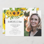 Sonnenblumenbeerdigung zum Foto des Lebens Einladung (Vorne/Hinten)