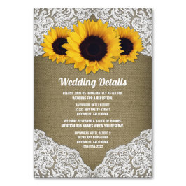 Sonnenblumenbirne und Hochzeitssteckkarten Tischnummer