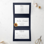 Sonnenblumenblau in Aquarellfarben in einer Hochze Dreifach Gefaltete Einladung (Innenseite)