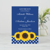 Sonnenblumenblau und weißer Polka-Punkt Save the D Save The Date (Stehend Vorderseite)