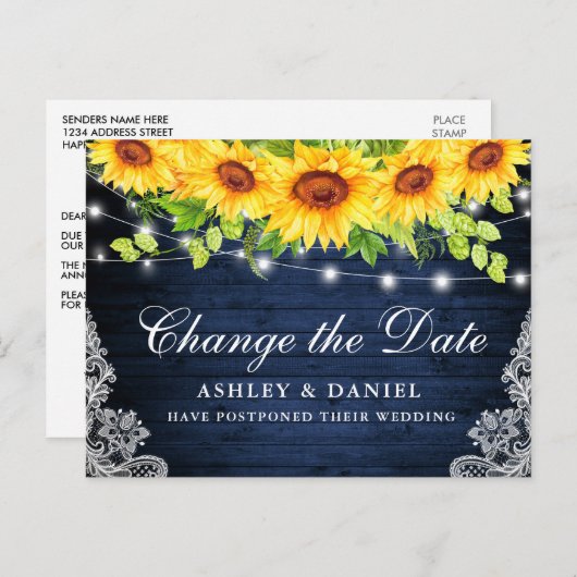 Sonnenblumenblauer Holz ändert das Datum Postkarte (Vorne/Hinten)