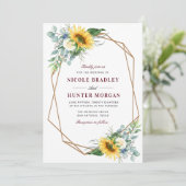 Sonnenblumenblume, Bordeaux, geometrische Hochzeit Einladung (Stehend Vorderseite)