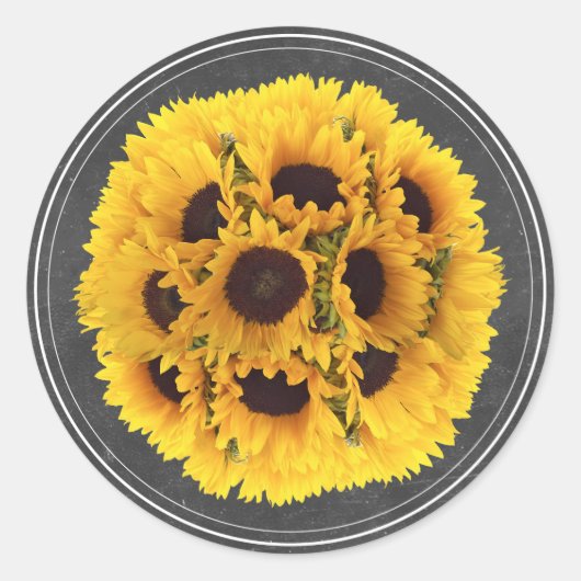 Sonnenblumenblume Bouquet Chalkboard Rustikale Hoc Runder Aufkleber (Vorderseite)