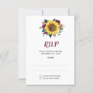 Sonnenblumenblume Bugundy Rose Blumenhochzeit RSVP Karte