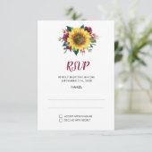 Sonnenblumenblume Bugundy Rose Blumenhochzeit RSVP Karte (Stehend Vorderseite)