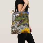 Sonnenblumenblume Dinosaurier Tote Beutel Tasche (Von Nahem)
