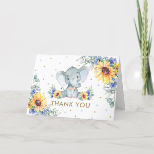Sonnenblumenblume Elephant Baby Dusche   Dankeskarte