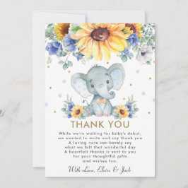 Sonnenblumenblume Elephant Baby Dusche   Dankeskarte
