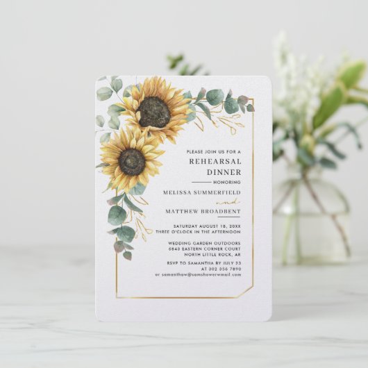 Sonnenblumenblume Hochzeitsessen Probe Einladung (Stehend Vorderseite)