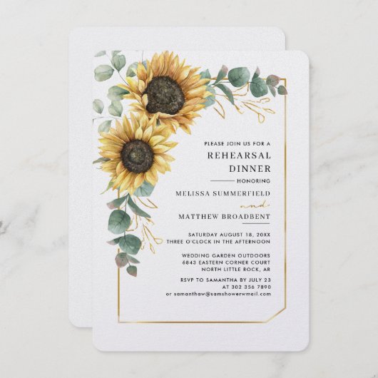 Sonnenblumenblume Hochzeitsessen Probe Einladung (Vorne/Hinten)