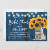 Sonnenblumenblume Jar Navy Blue Wood Brautparty Einladung (Vorderseite)
