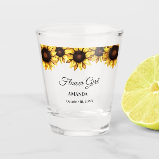 Sonnenblumenblume Mädchen Hochzeitsglas Schnapsglas (Vorderseite)