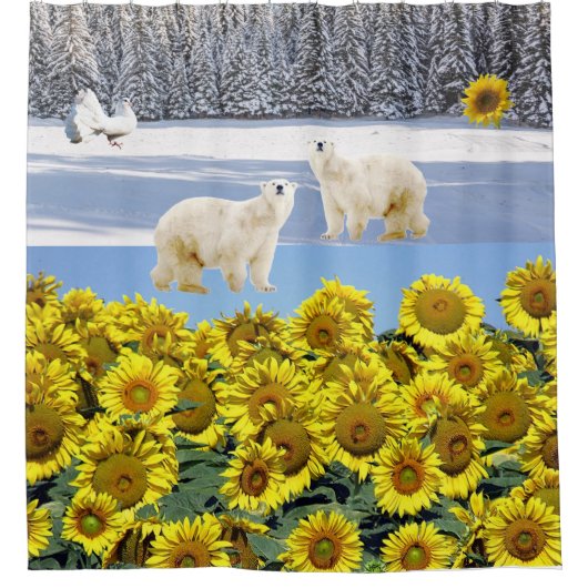 Sonnenblumenblume Polar Bären Duschvorhang (Vorderseite)