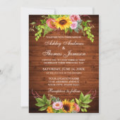 Sonnenblumenblume Rustikale Hochzeit aus Holz Einladung (Vorderseite)