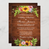 Sonnenblumenblume Rustikale Hochzeit aus Holz Einladung (Vorne/Hinten)