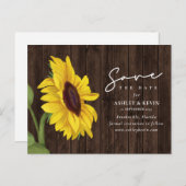 Sonnenblumenblume Rustikale Holzverheiratung rette Ankündigungspostkarte (Vorne/Hinten)