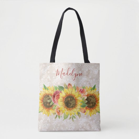 Sonnenblumenblume Vintage Spitze Tasche (Vorderseite)