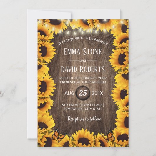 Sonnenblumenblumen im Sommer Hochzeit Einladung (Vorderseite)