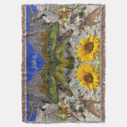 Sonnenblumenblüte Dinosaurier Throw Blanket Decke (Vorderseite Vertikal)