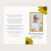 Sonnenblumenblüten Beerdigungsgebet Visitenkarten (Außenseite Aufgefaltet)