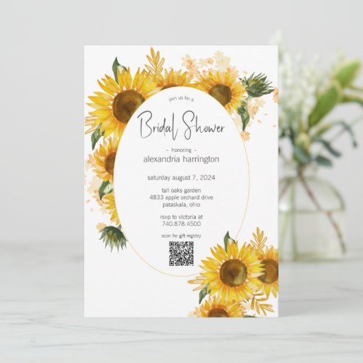 SonnenblumenBouquets-Brautparty mit QR-Code Einladung (Stehend Vorderseite)