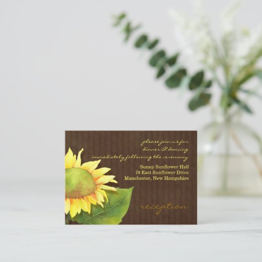 Sonnenblumenbraun Hochzeitsempfang Begleitkarte (Stehend Vorderseite)