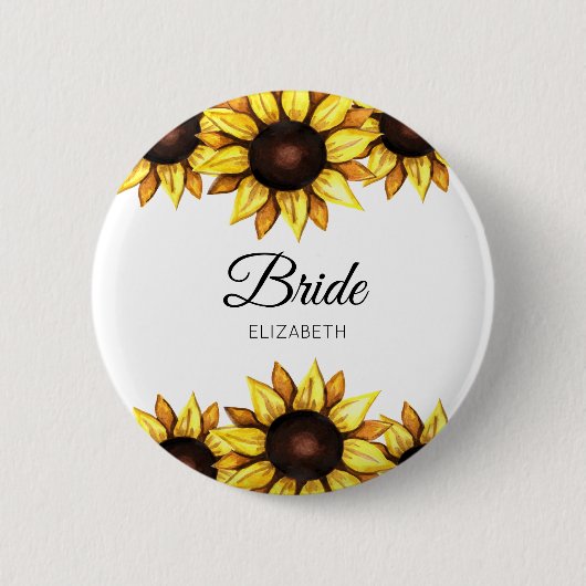 Sonnenblumenbräune Weißgelbe Hochzeit Button (Vorderseite)