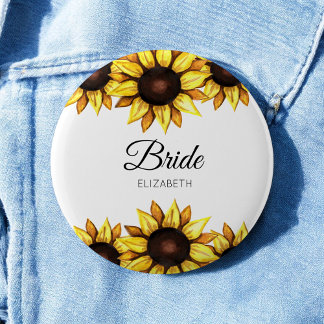 Sonnenblumenbräune Weißgelbe Hochzeit Button