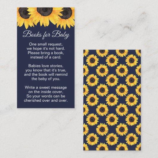 Sonnenblumenbücher Baby Neutral Navy Babydusche En Begleitkarte (Vorne/Hinten)