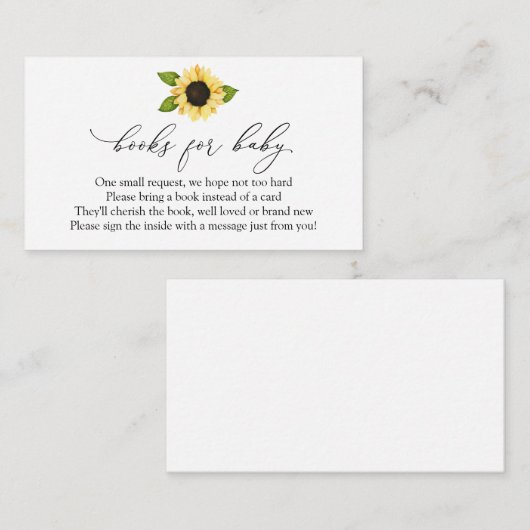 Sonnenblumenbücher für Babyanfrage Begleitkarte (Vorne/Hinten)