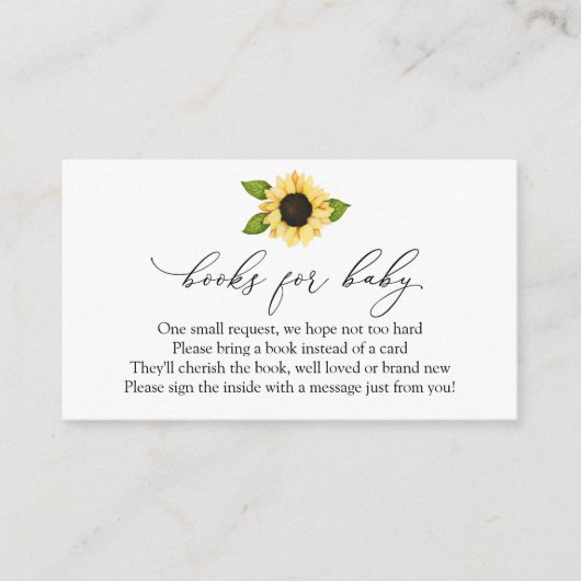 Sonnenblumenbücher für Babyanfrage Begleitkarte (Vorderseite)