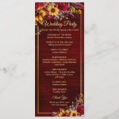 Sonnenblumenburgunder Hochzeitsprogramm Menükarte (Rückseite)