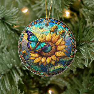 Sonnenblumendekor Keramik Gestaltete verglaste Opt Ornament