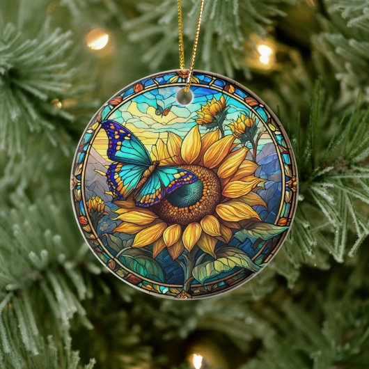 Sonnenblumendekor Keramik Gestaltete verglaste Opt Ornament (Baum)