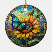 Sonnenblumendekor Keramik Gestaltete verglaste Opt Ornament (Vorne)