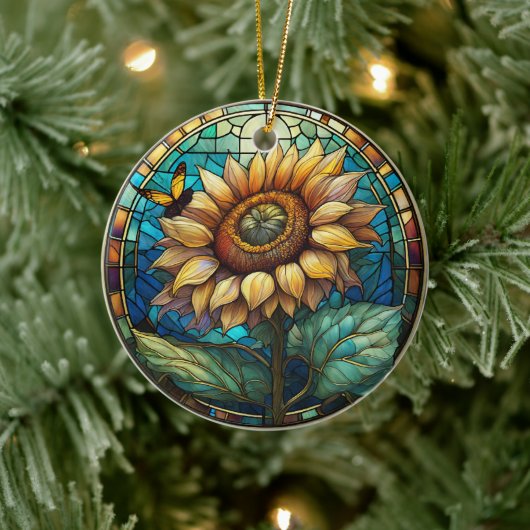 Sonnenblumendekor Keramik Gestaltete verglaste Opt Ornament (Baum)