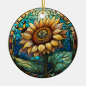 Sonnenblumendekor Keramik Gestaltete verglaste Opt Ornament (Vorne)