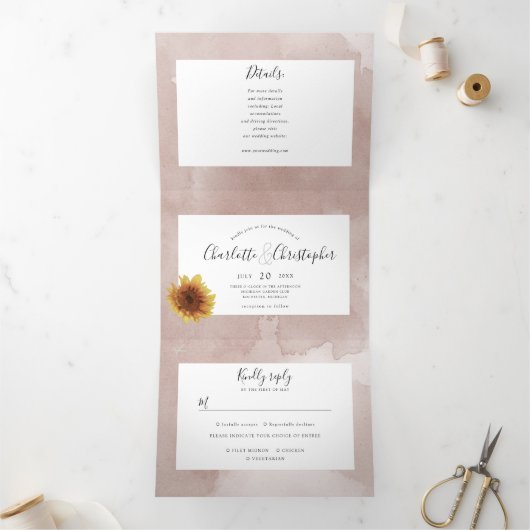 Sonnenblumenduft Rosa in einer Hochzeit Dreifach Gefaltete Einladung (Innenseite)