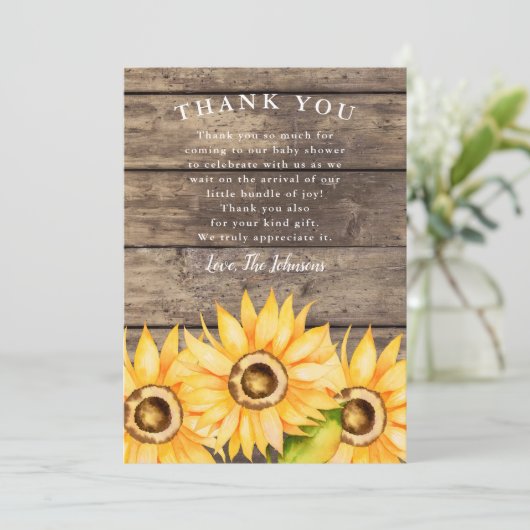 Sonnenblumendusche Dankeskarte (Stehend Vorderseite)