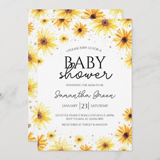 Sonnenblumendusche Einladung (Vorne/Hinten)