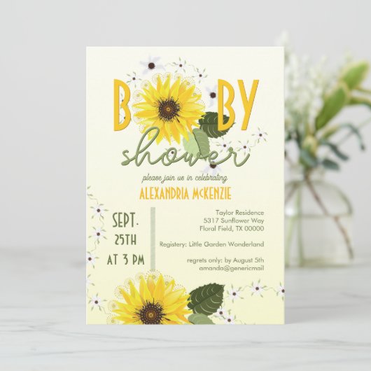 Sonnenblumendusche Einladung (Stehend Vorderseite)