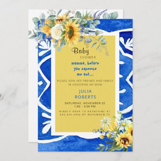 Sonnenblumendusche Einladung (Vorne/Hinten)