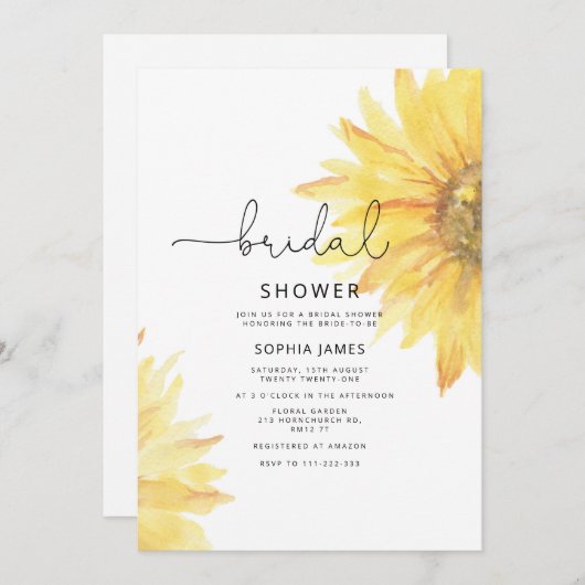 Sonnenblumendusche Einladung (Vorne/Hinten)