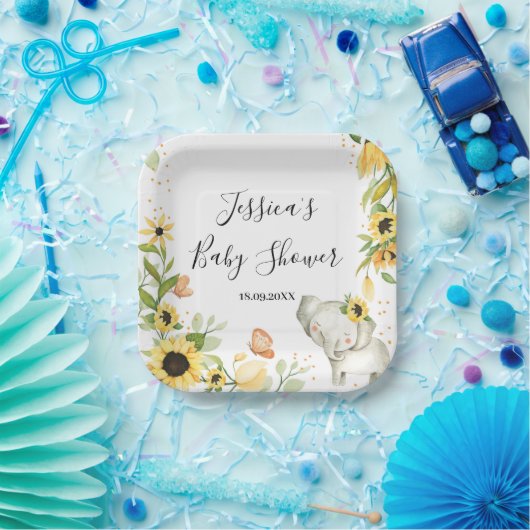 Sonnenblumendusche Elephant Baby Dusche Pappteller (Party)