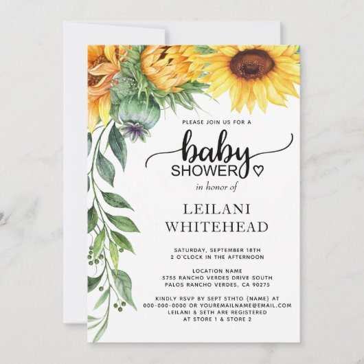 Sonnenblumendusche Moderne Einladung (Vorderseite)