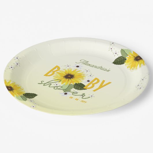 Sonnenblumendusche Pappteller (Schrägansicht)